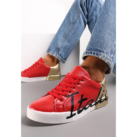 Czerwono-Złote Sneakersy z Ozdobnym Nadrukiem Arenthea ze sklepu renee.pl w kategorii Buty sportowe damskie - zdjęcie 173172086