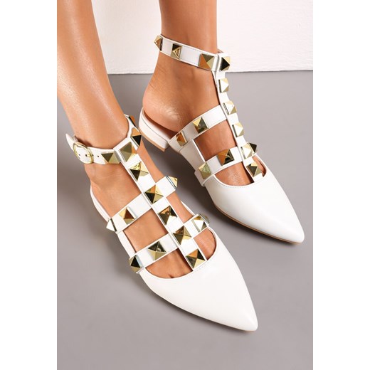 Białe Sandały ze Szpiczastym Noskiem z Ćwiekami Asai Renee 36 renee.pl