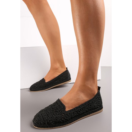 Czarne Wsuwane Espadryle z Plecioną Cholewką przed Kostkę Hensla ze sklepu renee.pl w kategorii Espadryle damskie - zdjęcie 173172706