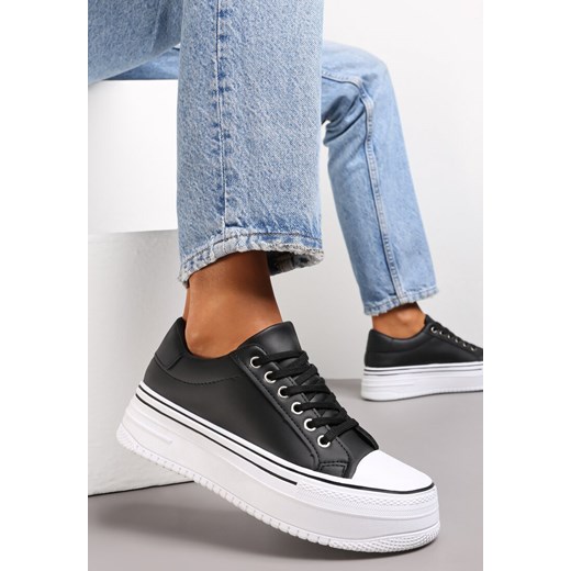 Czarne Trampki z Ekoskóry na Platformie Faessa Renee 38 renee.pl