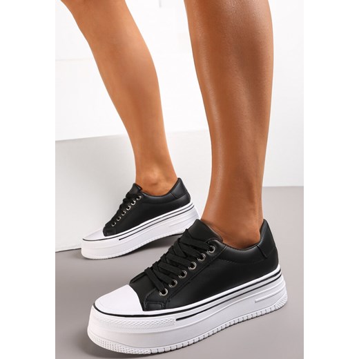 Czarne Trampki z Ekoskóry na Platformie Faessa Renee 38 renee.pl
