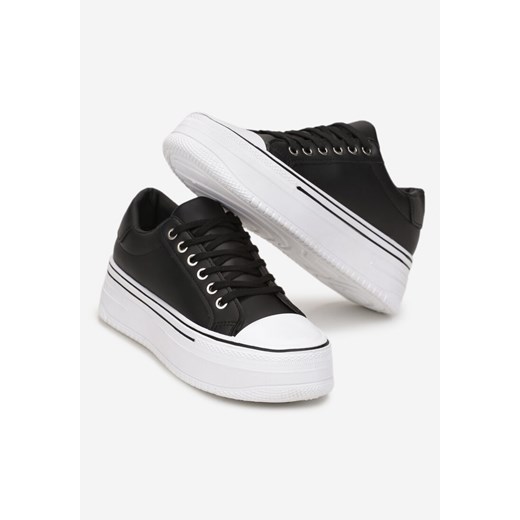 Czarne Trampki z Ekoskóry na Platformie Faessa Renee 38 renee.pl