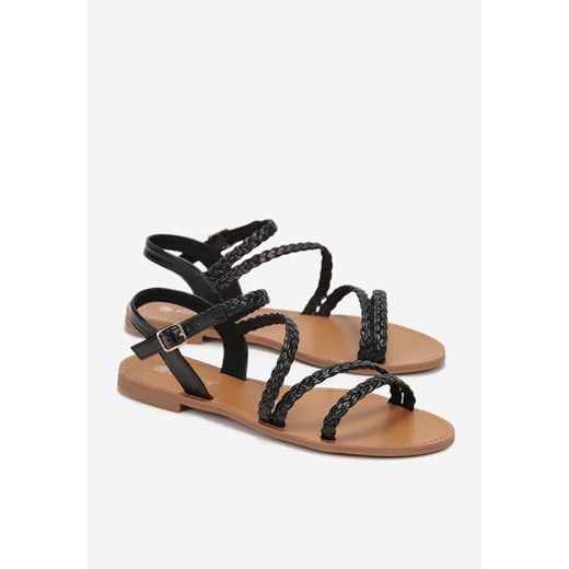 Czarne Sandały Rzymianki z Plecionymi Paskami Annemaritta Renee 39 renee.pl
