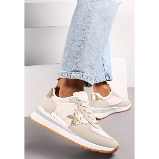 Beżowe Sneakersy przed Kostkę z Naszywką Gwiazdy Memeda ze sklepu renee.pl w kategorii Buty sportowe damskie - zdjęcie 173174329