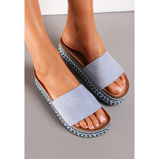 Niebieskie Klapki z Szerokim Paskiem na Podeszwie z Nitami Siyode Renee 37 renee.pl