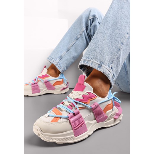 Fuksjowe Sneakersy z Ozdobnym Sznurowaniem i Taśmami Larvel ze sklepu renee.pl w kategorii Buty sportowe damskie - zdjęcie 173174719