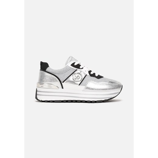 Srebrne Brokatowe Sneakersy na Grubej Podeszwie Lelina Renee 41 renee.pl