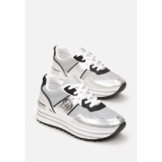 Srebrne Brokatowe Sneakersy na Grubej Podeszwie Lelina Renee 41 renee.pl