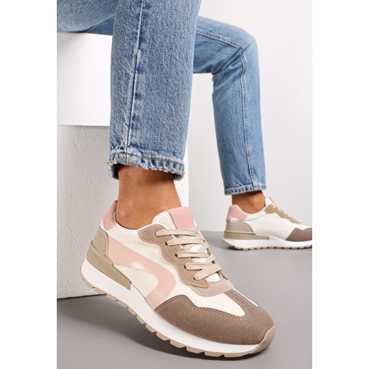 Ciemnobeżowe Sznurowane Sneakersy przed Kostkę Pasille ze sklepu renee.pl w kategorii Buty sportowe damskie - zdjęcie 173176848