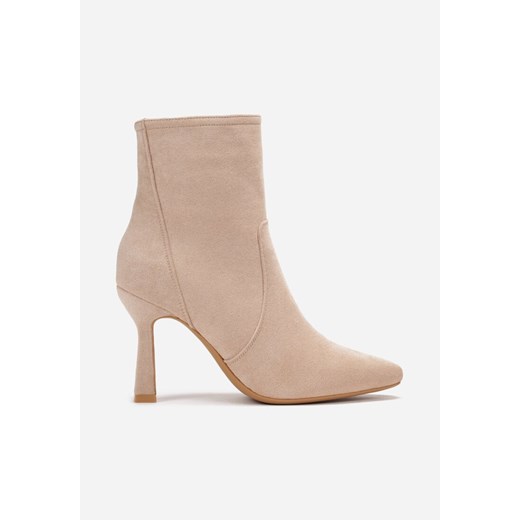 Beżowe Botki na Szpilce z Ekozamszu Somina Renee 40 renee.pl