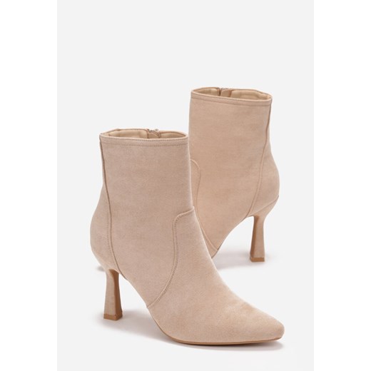 Beżowe Botki na Szpilce z Ekozamszu Somina Renee 38 renee.pl