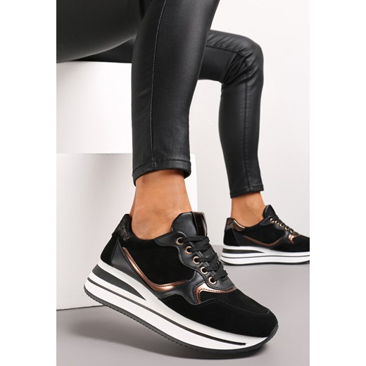 Czarne Sneakersy Ozdobione Metalicznym Akcentem na Platformie Uscora ze sklepu renee.pl w kategorii Buty sportowe damskie - zdjęcie 173178616