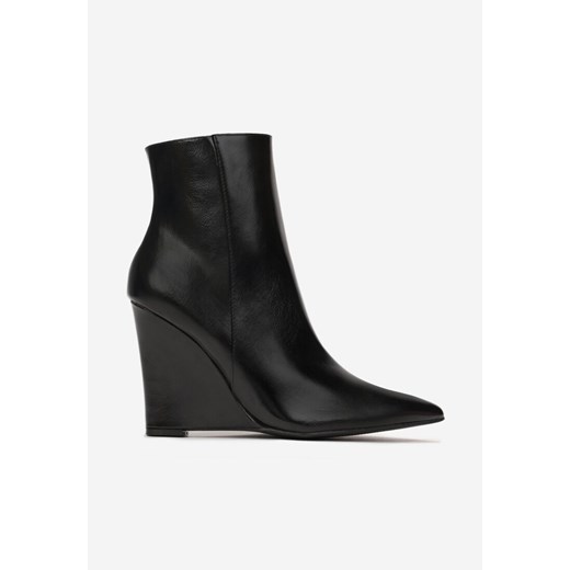 Czarne Botki z Noskiem w Szpic na Cienkim Wysokim Koturnie Zepinera Renee 38 renee.pl