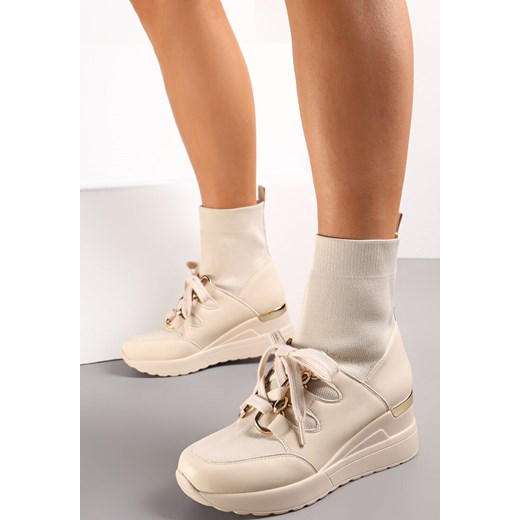 Beżowe Botki na Koturnie z Elastyczną Cholewką Tinesa Renee 40 renee.pl