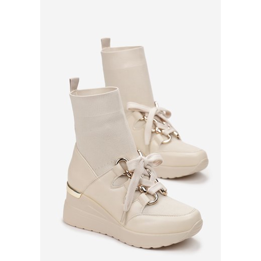 Beżowe Botki na Koturnie z Elastyczną Cholewką Tinesa Renee 40 renee.pl