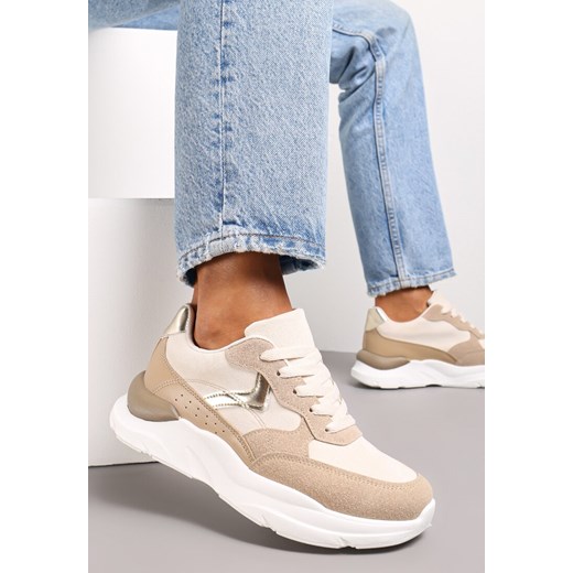 Ciemnobeżowe Sneakersy na Grubej Podeszwie z Ozdobnymi Wstawkami Alechan ze sklepu renee.pl w kategorii Buty sportowe damskie - zdjęcie 173180265