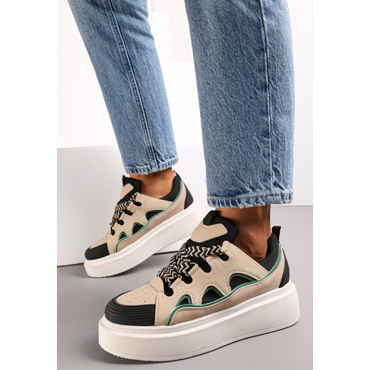 Beżowo-Czarne Sneakersy na Platformie Nazario ze sklepu renee.pl w kategorii Buty sportowe damskie - zdjęcie 173180416