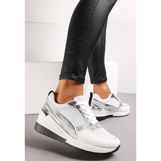 Białe Sneakersy na Koturnie z Metaliczną Wstawką Elisabene ze sklepu renee.pl w kategorii Buty sportowe damskie - zdjęcie 173181327