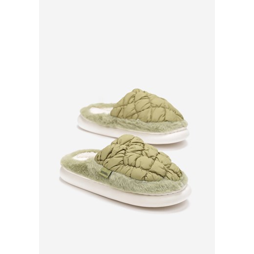 Zielone Eleganckie Kapcie Pikowane na Niskiej Platformie Tavemene Renee 36-37 renee.pl