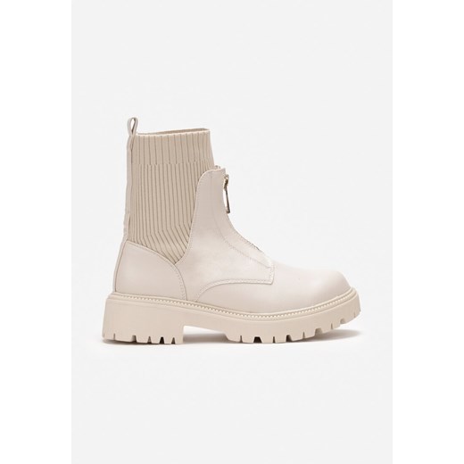 Beżowe Botki na Grubszej Podeszwie ze Skarpetkową Cholewką i Suwakiem Allens Renee 41 renee.pl