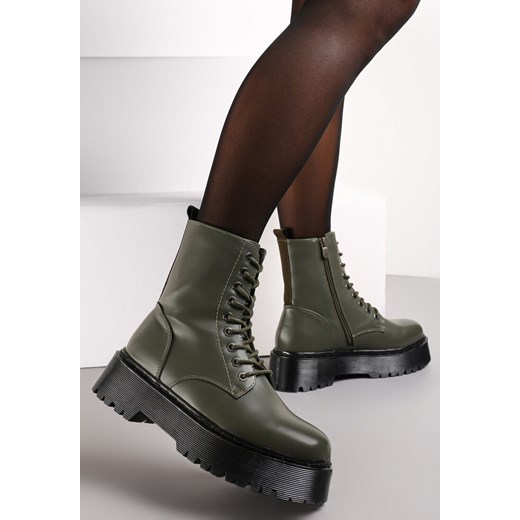 Zielone Botki w Stylu Workerów na Platformie Maialen ze sklepu renee.pl w kategorii Workery damskie - zdjęcie 173183555