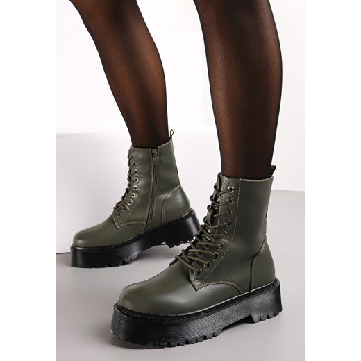 Zielone Botki w Stylu Workerów na Platformie Maialen Renee 39 renee.pl
