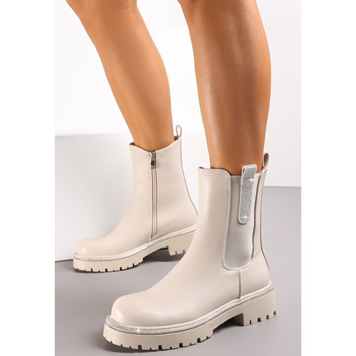 Beżowe Botki Sztyblety w Cyrkonie Caterissa Renee 37 renee.pl