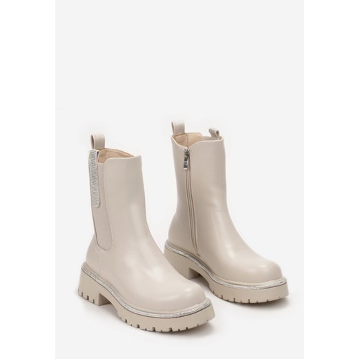 Beżowe Botki Sztyblety w Cyrkonie Caterissa Renee 40 renee.pl