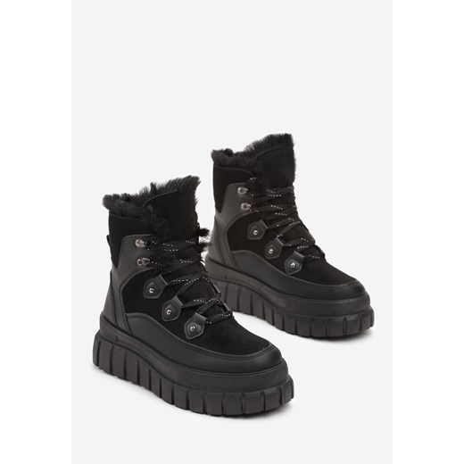 Czarne Sznurowane Traperki na Platformie z Wycięciami Paavola Renee 38 renee.pl