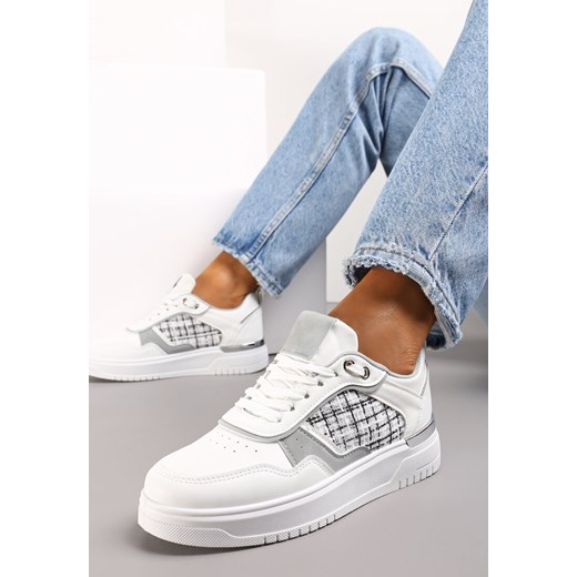 Białe Sneakersy Ozdobione Wstawką z Tweedowego Materiału Saini ze sklepu renee.pl w kategorii Buty sportowe damskie - zdjęcie 173184789