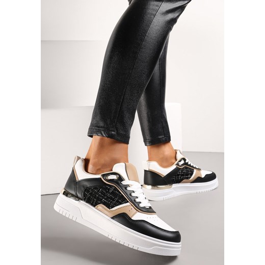Czarne Sneakersy Ozdobione Wstawką z Tweedowego Materiału Saini ze sklepu renee.pl w kategorii Buty sportowe damskie - zdjęcie 173184799