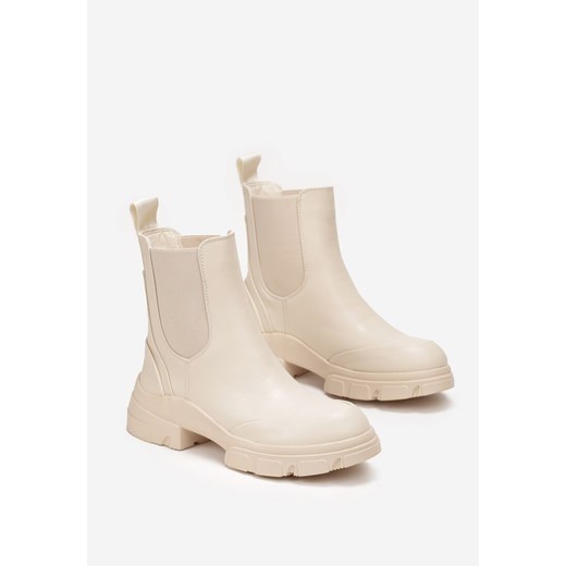Beżowe Botki Sztyblety na Grubej Podeszwie z Elastyczną Wstawką Elearesa Renee 38 renee.pl
