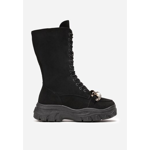 Czarne Sznurowane Botki na Platformie z Ozdobnym Łańcuchem Duova Renee 39 renee.pl