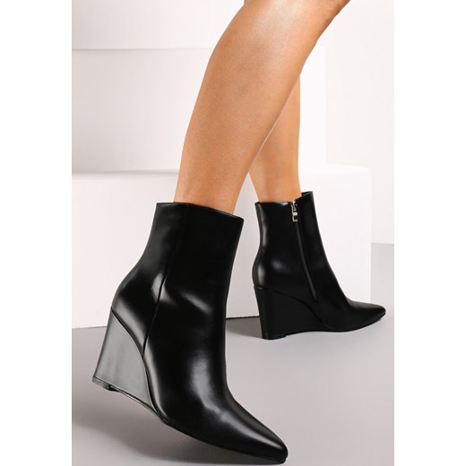 Czarne Botki na Koturnie ze Szpiczastym Noskiem Jelanie Renee 38 renee.pl