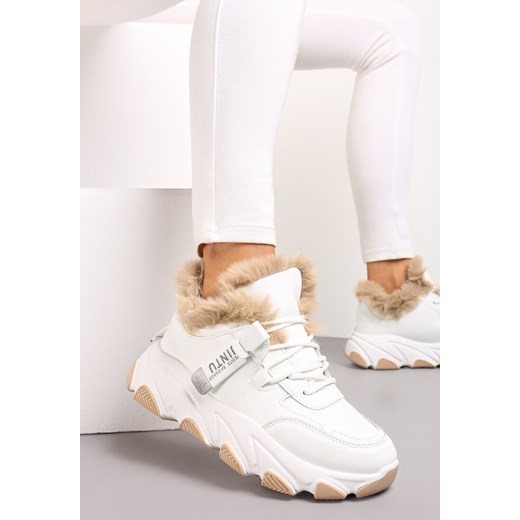 Białe Sznurowane Sneakersy Chunky z Futerkiem i Grubą Podeszwą Nimfore ze sklepu renee.pl w kategorii Buty sportowe damskie - zdjęcie 173186815
