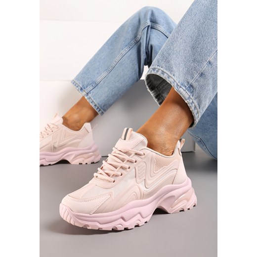 Różowe Klasyczne Sneakersy Sznurowane na Niskiej Platformie Lenivia ze sklepu renee.pl w kategorii Buty sportowe damskie - zdjęcie 173187148