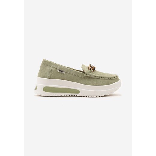 Zielone Mokasyny z Łańcuszkiem na Wysokiej Platformie Iracana Renee 41 renee.pl