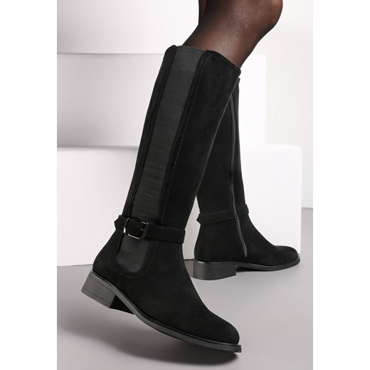 Czarne Kozaki Muszkieterki z Ozdobnym Paskiem z Klamerką Wosline Renee 39 renee.pl