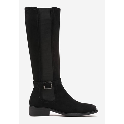 Czarne Kozaki Muszkieterki z Ozdobnym Paskiem z Klamerką Wosline Renee 39 renee.pl