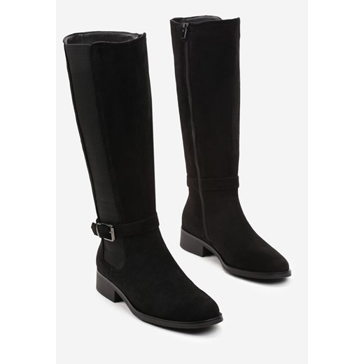 Czarne Kozaki Muszkieterki z Ozdobnym Paskiem z Klamerką Wosline Renee 37 renee.pl