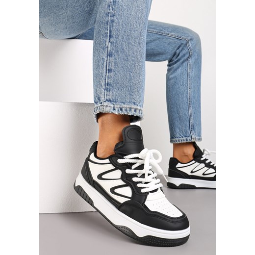 Czarno-Białe Sneakersy przed Kostkę na Platformie z Wstawkami Losia ze sklepu renee.pl w kategorii Buty sportowe damskie - zdjęcie 173190748