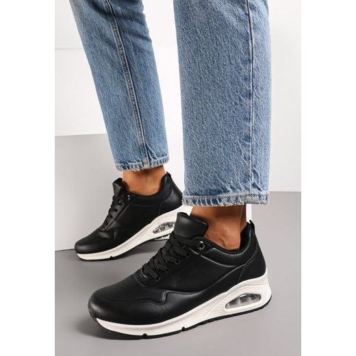 Czarno-Białe Sneakersy z Imitacji Skóry na Podeszwie Air ze Sznurowaniem Nirele ze sklepu renee.pl w kategorii Buty sportowe damskie - zdjęcie 173191557