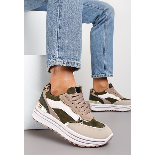 Zielone Sneakersy na Wysokiej Podeszwie z Błyszczącymi Wstawkami Lovana ze sklepu renee.pl w kategorii Buty sportowe damskie - zdjęcie 173193169