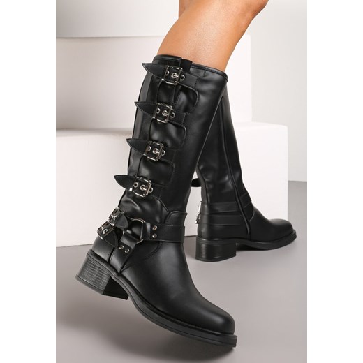 Czarne Kozaki Biker z Ozdobnymi Klamrami Vitasia Renee 41 renee.pl