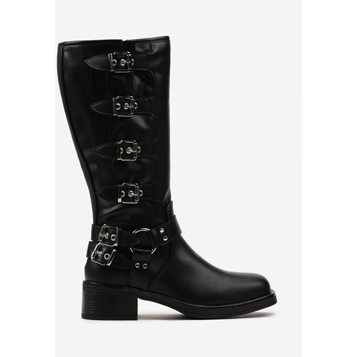 Czarne Kozaki Biker z Ozdobnymi Klamrami Vitasia Renee 37 renee.pl