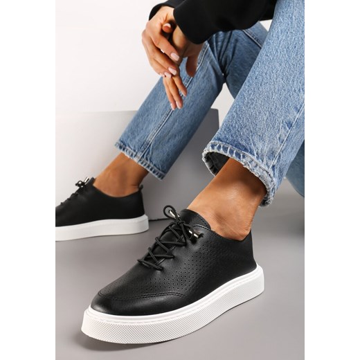 Czarne Ażurowe Sneakersy z Platformą i Sznurowaniem Utove Renee 41 renee.pl