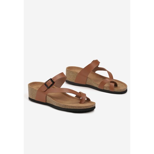 Brązowe Klapki Japonki Loop Toe z Ekoskóry na Koturnie Humia Renee 38 renee.pl