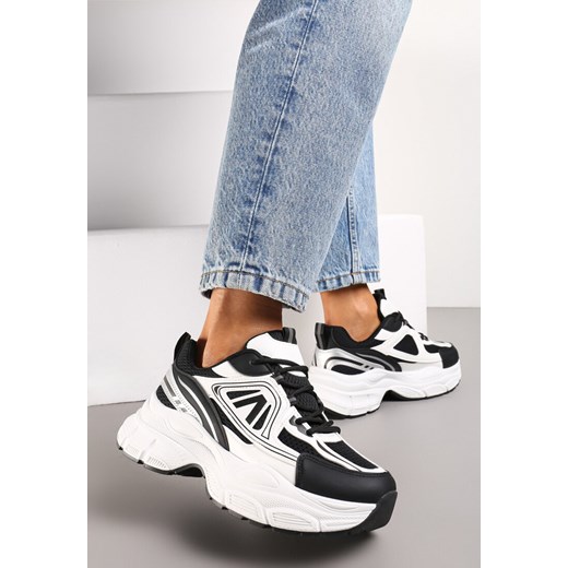 Czarne Sneakersy z Siateczką i Wstawkami z Ekoskóry na Grubej Podeszwie Anirele ze sklepu renee.pl w kategorii Buty sportowe damskie - zdjęcie 173194839