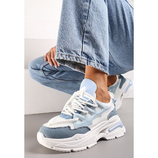 Biało-Niebieskie Sneakersy Ozdobnie Sznurowane z Wycięciami na Grubej Podeszwie Selvia ze sklepu renee.pl w kategorii Buty sportowe damskie - zdjęcie 173195189