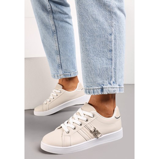 Beżowe Sneakersy z Ozdobną Klamrą i Cholewką przed Kostkę Teralis ze sklepu renee.pl w kategorii Buty sportowe damskie - zdjęcie 173195496